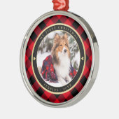 Rustic Dog First KerstRed Buffalo Pset Name Metalen Ornament (Links)