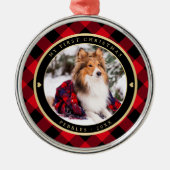 Rustic Dog First KerstRed Buffalo Pset Name Metalen Ornament (Voorkant)