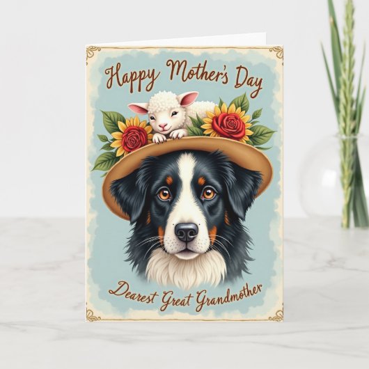 Rustic Dog Floral Mothers Day Card Kaart (Voorkant)