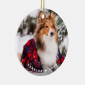 Rustic Dog Foto naam Red Buffalo Play Holiday Keramisch Ornament (Rechts)