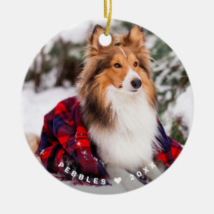 Rustic Dog Foto naam Red Buffalo Play Holiday Keramisch Ornament