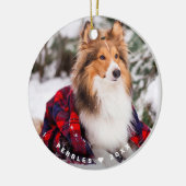 Rustic Dog Foto naam Red Buffalo Play Holiday Keramisch Ornament (Links)