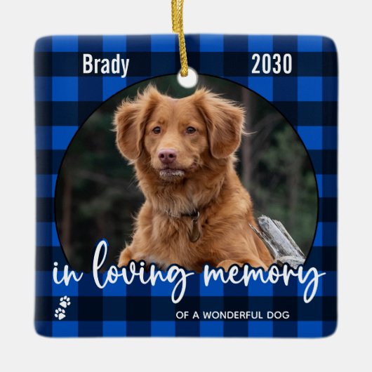 Rustic Dog Memorial Blue Pset Loss Keepslag Keramisch Ornament (Voorkant)