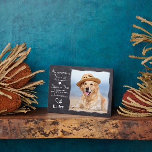 Rustic Dog Memorial Custom Photo Pet Loss Sympathi Fotoplaat (Zijkant)