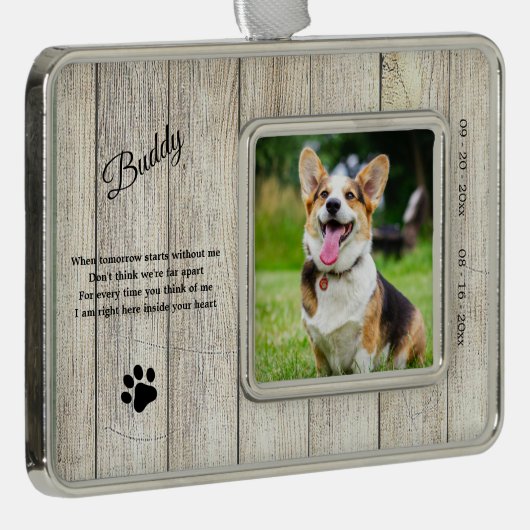 Rustic Dog Memorial Photo Quote Ornament (Rechts)
