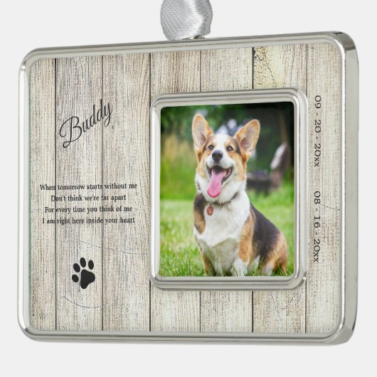 Rustic Dog Memorial Photo Quote Ornament (Links)