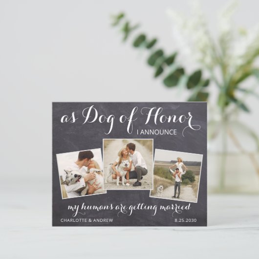Rustic Dog of Honor Budget Wedding Save the Date (Staand voorkant)