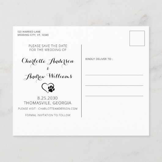 Rustic Dog of Honor Budget Wedding Save the Date (Achterkant)