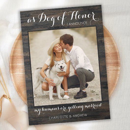 Rustic Dog of Honor Pet Wedding Photo Verloving Aankondiging