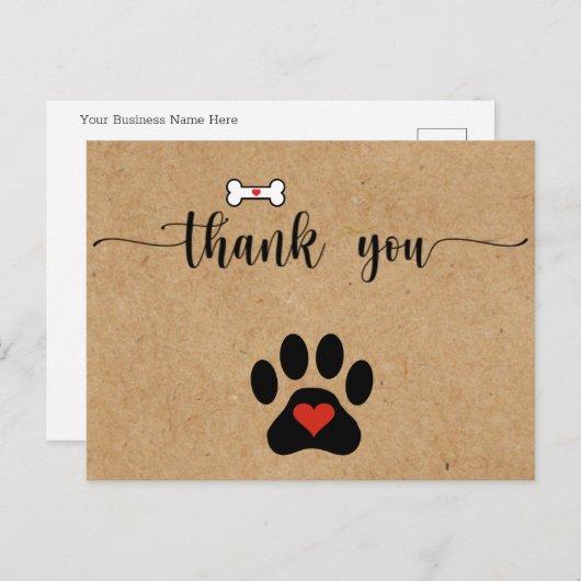 Rustic Dog Paw Custom Dank je Briefkaart (Voorkant / Achterkant)