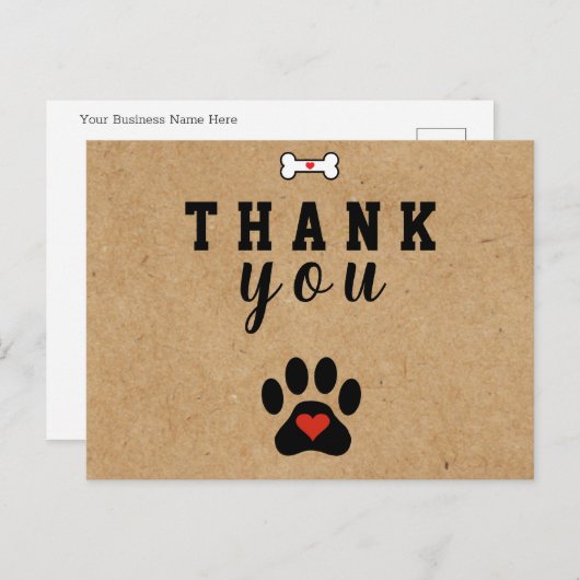 Rustic Dog Paw Custom Dank je Briefkaart (Voorkant / Achterkant)