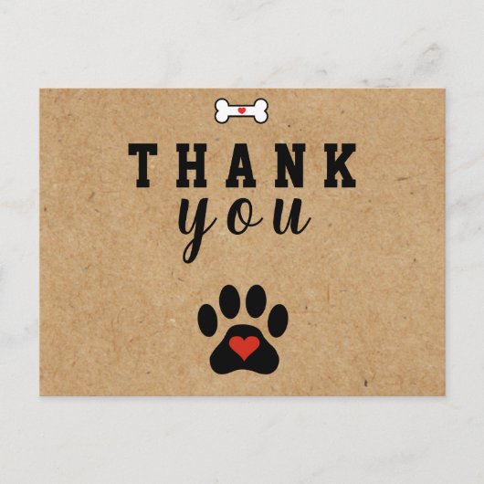 Rustic Dog Paw Custom Dank je Briefkaart (Voorkant)