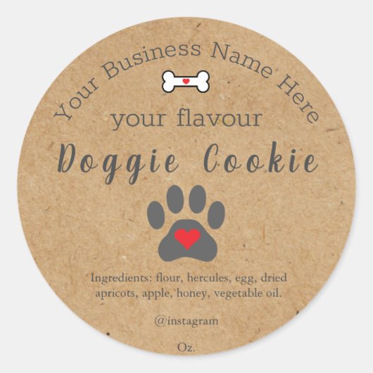 Rustic Dog Paw Custom doggie cookie Ronde Sticker (Voorkant)