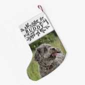Rustic Dog Photo and Name Festive Ribbon Kleine Kerstsok (Achterkant (Hangend))