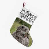 Rustic Dog Photo and Name Festive Ribbon Kleine Kerstsok (Voorkant (Hangend))
