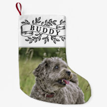 Rustic Dog Photo and Name Festive Ribbon