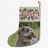 Rustic Dog Photo and Name Festive Ribbon Kleine Kerstsok (Achterkant)