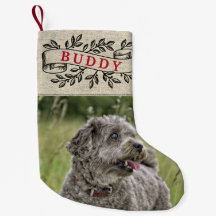 Rustic Dog Photo and Name Festive Ribbon