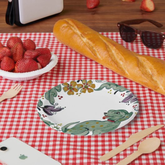 Rustic Dog Puppy Blauwgroen kleurig vuurvaste spri Papieren Bordje (Picknick)