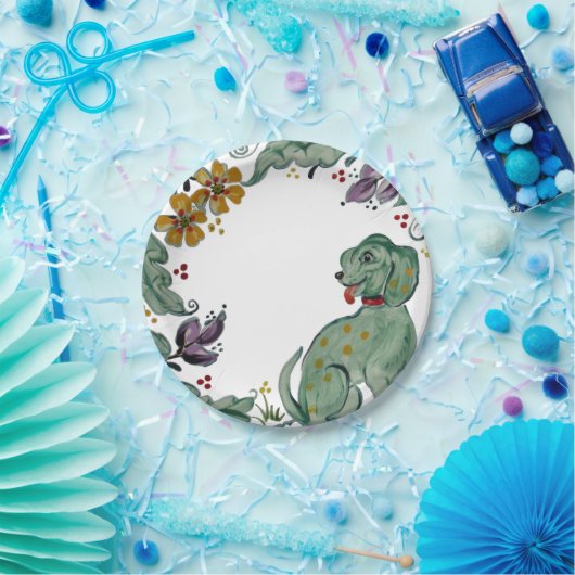 Rustic Dog Puppy Blauwgroen kleurig vuurvaste spri Papieren Bordje (Feest)