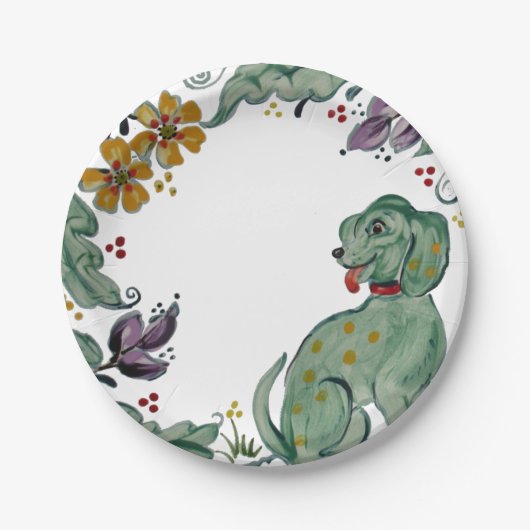 Rustic Dog Puppy Blauwgroen kleurig vuurvaste spri Papieren Bordje (Voorkant)