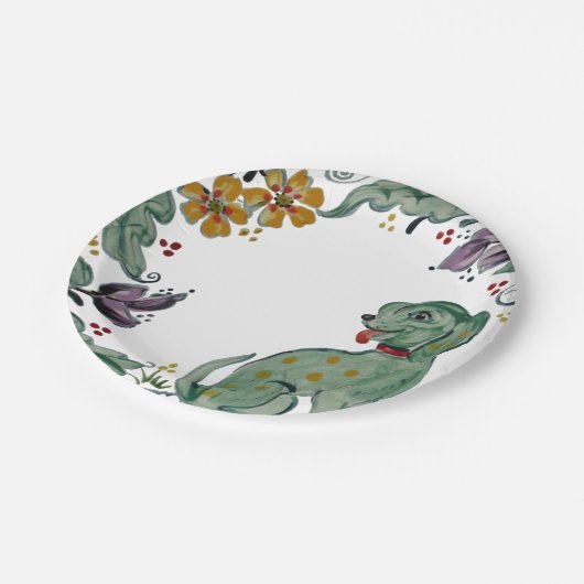 Rustic Dog Puppy Blauwgroen kleurig vuurvaste spri Papieren Bordje (Gekanteld)