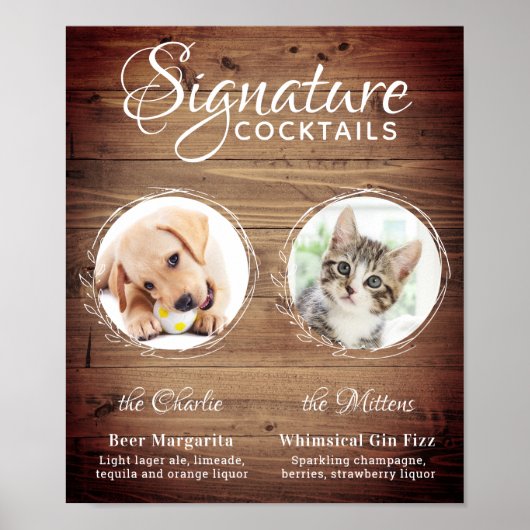 Rustic Dog Signature Drink Custom Pet Wedding Poster (Voorkant)