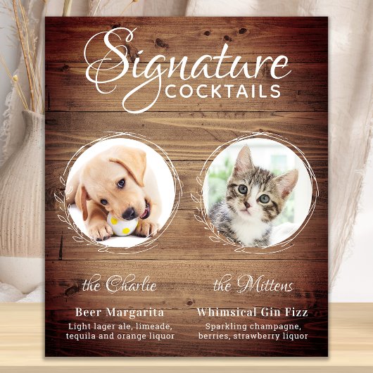 Rustic Dog Signature Drink Custom Pet Wedding Poster