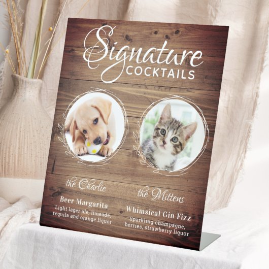 Rustic Dog Signature Drink Custom Pet Wedding Reclamebord Met Voetstuk