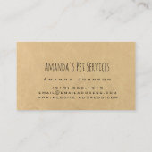 Rustic Dog Sitter Pet Services Grooming Pw Path Visitekaartje (Achterkant)
