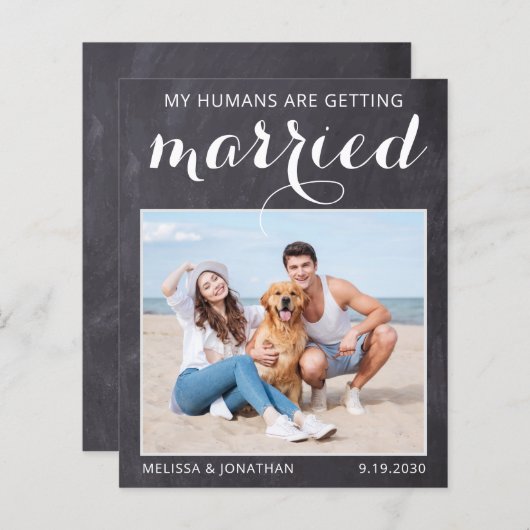 Rustic Dog Wedding Photo Budget Save the Date Kaar (Voorkant / Achterkant)