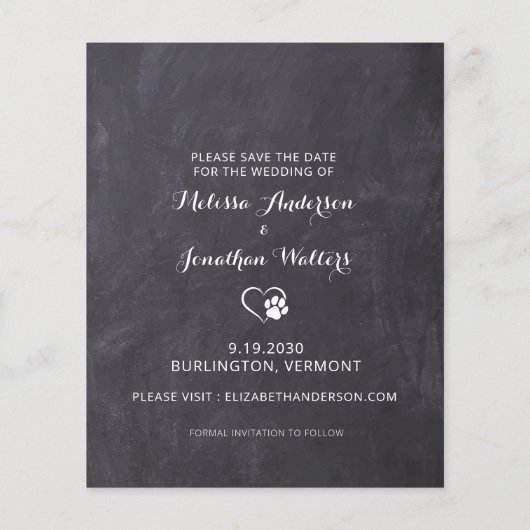 Rustic Dog Wedding Photo Budget Save the Date Kaar (Achterkant)