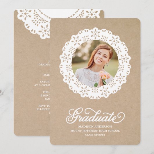 Rustic Doily | Oproep van de GraduPartij Kaart (Voorkant / Achterkant)