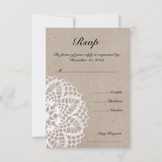  Rustic Doily Wedding RSVP-kaart RSVP Kaartje (Voorkant)