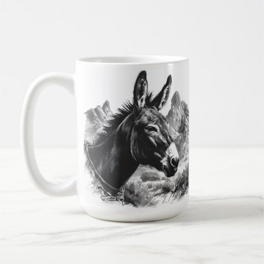 Rustic Donkey Portret in zwart en wit Koffiemok (Links)