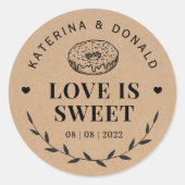 Rustic Donut Love is Sweet Wedding Kraft Ronde Sticker (Voorkant)