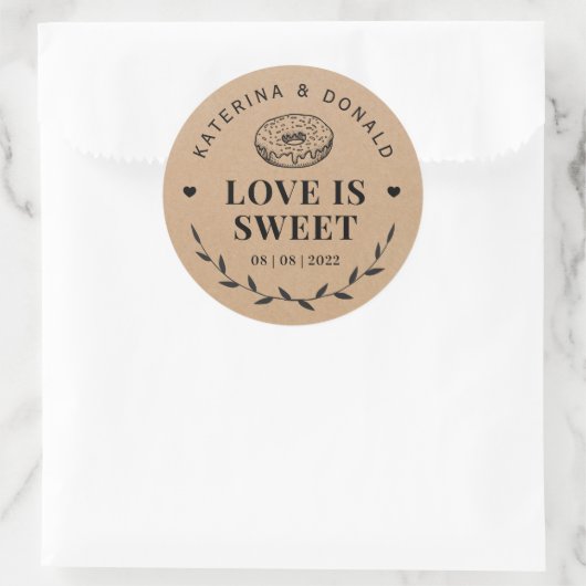Rustic Donut Love is Sweet Wedding Kraft Ronde Sticker (Tas)