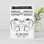 Rustic Doodle Couple Lesbian Save the Date (Staand voorkant)