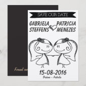 Rustic Doodle Couple Lesbian Save the Date (Voorkant / Achterkant)