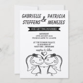 Rustic Doodle Couple Lesbian Wedding Uitnodiging (Voorkant)