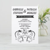 Rustic Doodle Couple Lesbian Wedding Uitnodiging (Staand voorkant)