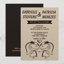Rustic Doodle Couple Lesbian Wedding Uitnodiging