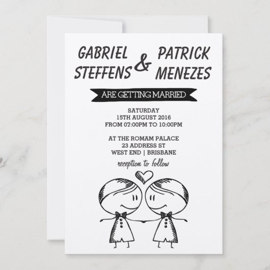 Rustic Doodle Gay Wedding Uitnodiging (Voorkant)