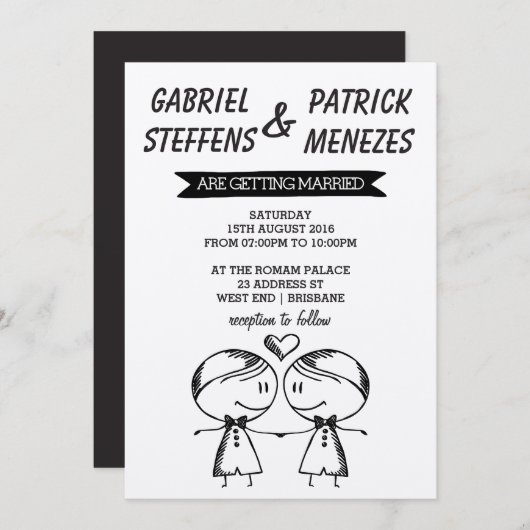 Rustic Doodle Gay Wedding Uitnodiging (Voorkant / Achterkant)