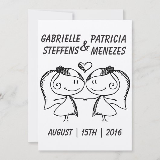 Rustic Doodle Lesbian Wedding Uitnodiging (Voorkant)