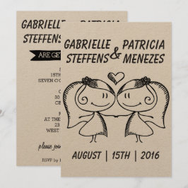 Rustic Doodle Lesbian Wedding Uitnodiging