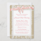 Rustic Doop Uitnodiging Burlap en Kant (Voorkant)