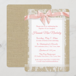 Rustic Doop Uitnodiging Burlap en Kant