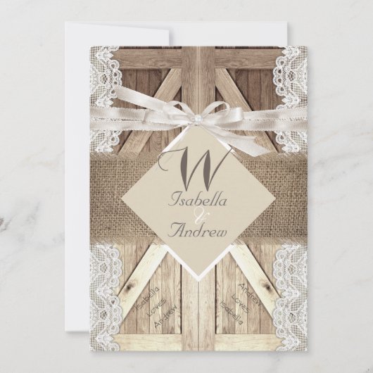 Rustic door bruiloft beige lace Wood Burlap Kaart (Voorkant)