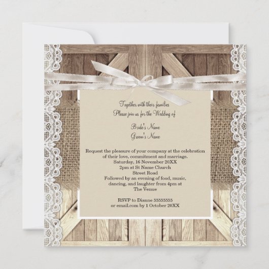 Rustic door bruiloft met houten schoot 2 kaart (Achterkant)